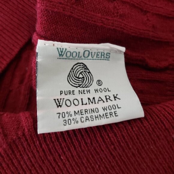 Woolovers Cable Knit Sweater Merino Wool Cashmere Dark Red Pullover Small FLAW - Picture 8 of 11